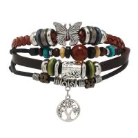 Kohud Armband, med PU & Zink Alloy, Justerbar & mode smycken & flerskikts & Unisex, flerfärgad, 180mm, Säljs av PC