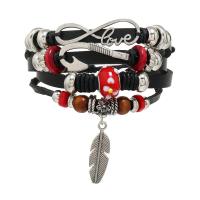 Kohud Armband, med PU & Zink Alloy, Justerbar & mode smycken & flerskikts & Unisex, flerfärgad, 180mm, Säljs av PC