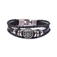 Kohud Armband, med PU & Zink Alloy, tre lager & Justerbar & mode smycken & Unisex, svart, 170mm, Säljs av PC