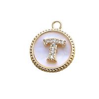 Messing hanger met micro-paved kubieke zirconia's, met Schelp, De Brief van het alfabet, gold plated, DIY & verschillende stijlen voor de keuze & micro pave zirconia, nikkel, lood en cadmium vrij, 14x17mm, Verkocht door PC