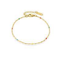 Pulsera de acero de titanio, Partículas de acero, chapado en oro de 14 K, para mujer & esmalte, dorado, 195mm, Vendido por UD