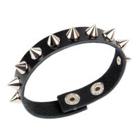 PU Cord Armbånd, med Zinc Alloy, punk stil & Unisex, flere farver til valg, 220x15mm, Solgt af PC