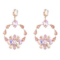 Rhinestone Earring Zinc Alloy gold color plated fashion jewelry & for woman & with rhinestone Sold By Pair