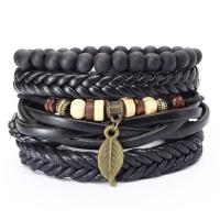 Kohud Armband, med PU & Zink Alloy, 4 stycken & mode smycken & flerskikts & Unisex, svart, 180mm, Säljs av Ställ