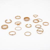 Zinklegering Ring Set, Zinc Alloy, met ABS kunststof parel, gold plated, 15 stuks & mode sieraden & voor vrouw & met strass, gouden, Verkocht door Stel