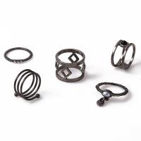 Cink Alloy Ring Set, Cink ötvözet, -val ABS műanyag gyöngy, csiszolt, 5 darab & divat ékszerek & a nő & strasszos & megfeketedik, fekete, Által értékesített Set