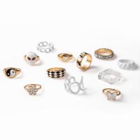 Zinklegering Ring Set, Zinc Alloy, gold plated, 12 stuks & mode sieraden & voor vrouw & glazuur & met strass, multi-gekleurde, Verkocht door Stel