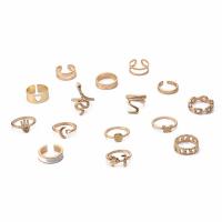 Zinklegering Ring Set, Zinc Alloy, met ABS kunststof parel, gold plated, 15 stuks & mode sieraden & voor vrouw & met strass, gouden, Verkocht door Stel