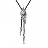 Collier chaîne chandail , alliage de zinc, avec turquoise & cuir PU, forme de plume, Placage, bijoux de mode & pour homme, plus de couleurs à choisir, 7cmu30013.2cm, Longueur 100 cm, Vendu par PC