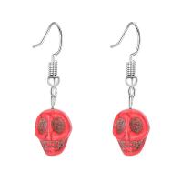 Türkis Ohrring, Zinklegierung, mit Türkis, Schädel, Modeschmuck & für Frau, rot, 11x36mm, verkauft von Paar