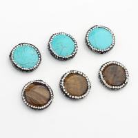 Gemstone Hängen Smycken, Natursten, med rhinestone lera bana, Flat Round, Unisex, fler färger för val, 23mm, Säljs av PC