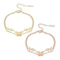 Acier titane bracelet, avec 5cm chaînes de rallonge, papillon, bijoux de mode & réglable & pour femme, plus de couleurs à choisir, Diamètre intérieur:Environ 55mm, Longueur 14 cm, Vendu par PC