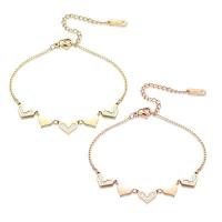 Acier titane bracelet, avec coquille blanche, avec 5cm chaînes de rallonge, coeur, bijoux de mode & réglable & pour femme, plus de couleurs à choisir, Diamètre intérieur:Environ 55mm, Longueur 14 cm, Vendu par PC