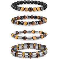 Gemstone Bracelets Tiger Eye with Hematite & Black Agate handmade fashion jewelry & Unisex Length 19 cm Sold By PC