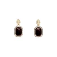 Hars Earring, Zinc Alloy, met Hars, Plein, hoge kwaliteit gold plated, mode sieraden & voor vrouw & met strass, amber, nikkel, lood en cadmium vrij, 20x34mm, Verkocht door pair