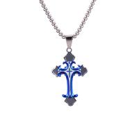 Jewelry Cruach dhosmálta muince, 304 Cruach dhosmálta, le Sinc Alloy, Cross, jewelry faisin & unisex, dathanna níos mó le haghaidh rogha, 50x30mm, Fad 70 cm, Díolta De réir PC