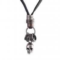 Collier chaîne chandail , alliage de zinc, avec cuir de peau de vache, crane, Placage, le style de punk & unisexe, plus de couleurs à choisir, 45mm, Longueur Environ 34.6 pouce, Vendu par PC