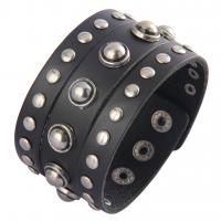 Rundsleder armbanden, Zinc Alloy, met Koeienhuid, plated, Wie th Rive ts één d & punk stijl & uniseks, zwart, 230x43mm, Verkocht door PC