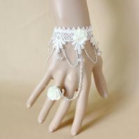 Gothic Bracciale Anello, pizzo, with cristallo & resina, Fiore, Vintage & per la sposa & per la donna, bianco, 230x43mm, Misura:6-8, Lunghezza Appross. 5.9 pollice, Venduto da PC