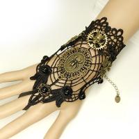 Gothic Bracciale Anello, lega in zinco, with Tessuti non tessuti & pizzo, spider web, placcato color oro, Design di Halloween & per la donna & con strass & cavo, nero, Lunghezza Appross. 5.3 pollice, Venduto da PC