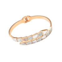 Rustfrit stål Bangle, 316L Stainless Steel, med White Shell, Snake, real steg forgyldt, for kvinde & med rhinestone, 60mm, Solgt af PC