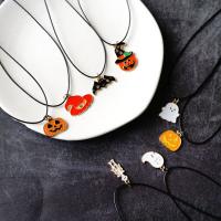 alliage de zinc collier, avec porcelaine & corde de cire, Halloween Design & unisexe & styles différents pour le choix & émail, multicolore, Longueur Environ 19.68 pouce, Vendu par PC