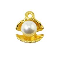 Zinklegering Hangers, Zinc Alloy, met Plastic Pearl, Schelp, gold plated, DIY, 15x12mm, Gat:Ca 1.5mm, Verkocht door PC