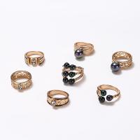 Zinklegering Ring Set, Zinc Alloy, met ABS kunststof parel, gold plated, mode sieraden & voor vrouw & met strass, twee verschillende gekleurde, Verkocht door Stel