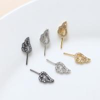 Messing Stick Pin, Wing Shape, forgyldt, du kan DIY & Micro Pave cubic zirconia, flere farver til valg, nikkel, bly & cadmium fri, 11x9mm, Solgt af par