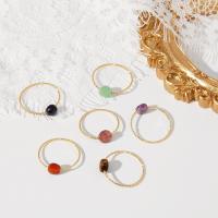 Gemstone Finger Ring, Zink Alloy, med Ädelsten, mode smycken & olika material för val & för kvinna & fasetterad, gyllene, nickel, bly och kadmium gratis, 6*4mm,18mm, Säljs av PC