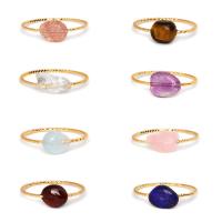 Gemstone Finger Ring, Sinc Alloy, le Gemstone, jewelry faisin & ábhair éagsúla do rogha & do bhean, órga, Trastomhas Istigh:Thart 18mm, Díolta De réir PC