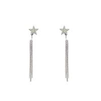 Fashion Fringe Oorbellen, Zinc Alloy, Ster, hoge kwaliteit zilver plated, mode sieraden & voor vrouw & met strass, zilver, nikkel, lood en cadmium vrij, 14x86mm, Verkocht door pair