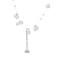 Kunststof parel ketting, Plastic Pearl, met Vislijn, met 4.4cm extender keten, Ronde, mode sieraden & micro pave zirconia & voor vrouw, wit, Lengte Ca 33 cm, Verkocht door PC