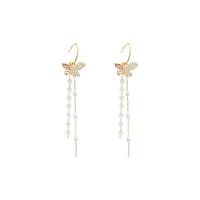 Fashion Fringe Boucles d'oreilles, alliage de zinc, papillon, couleur de haute qualité d'or plaqué, bijoux de mode & pour femme & avec strass, doré, protéger l'environnement, sans nickel, plomb et cadmium, 20x95mm, Vendu par paire