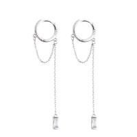 Pendiente Pendiente Huggie Hoop, metal, chapado en color de plata, micro arcilla de zirconia cúbica & para mujer, plateado, Vendido por Par