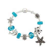 European armband, Lampwork, met Zinc Alloy, geplatineerd, verschillende grootte voor keus & voor vrouw, blauw, Verkocht door PC