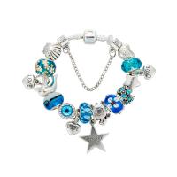 European armband, Lampwork, met Zinc Alloy, geplatineerd, verschillende grootte voor keus & voor vrouw, blauw, Verkocht door PC