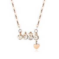 Collier d'acier titane, Lettre d’alphabet, Plaqué de couleur d'or rose, pour femme & avec strass, couleur or rose, 430mm, Vendu par PC