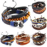 Ombryd armbånd, PU, med Træ & Zinc Alloy, flerlags & Unisex, flere farver til valg, Længde Ca. 7 inch, Solgt af PC