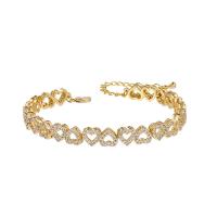 Cilindrata Zircone Bracciale in ottone micro pavimenta, with 2 inch extender chain, Cuore, placcato, Micro spianare cubic zirconia & per la donna & cavo, nessuno, Lunghezza Appross. 6.69 pollice, Venduto da PC