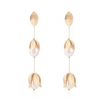 Boucles d'oreilles en alliage de zinc, avec perle de plastique, Placage de couleur d'or, bijoux de mode & pour femme, protéger l'environnement, sans nickel, plomb et cadmium, 105x17mm, Vendu par paire