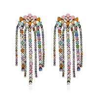 Fashion Fringe Oorbellen, Zinc Alloy, mode sieraden & voor vrouw & met strass, multi-gekleurde, nikkel, lood en cadmium vrij, 105x42mm, Verkocht door pair