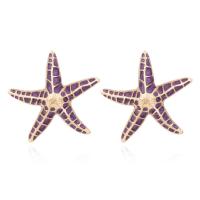 Pendientes de Perno de Aleación de Zinc, Estrella de Mar, Joyería & para mujer & esmalte, Púrpura, libre de níquel, plomo & cadmio, 55x57mm, Vendido por Par