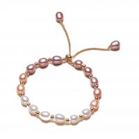 Freshwater Kulturperler Pearl Bracelet, Ferskvandsperle, med Messing, 14K forgyldt, Naturligt & mode smykker & for kvinde, blandede farver, 6-7mm, Solgt Per 16 cm Strand