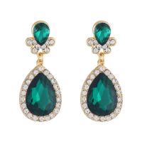 Pendientes de Cristal, aleación de zinc, con Cristal, Gota, chapado en color dorado, Joyería & De alta calidad chapado y nunca se desvanecen & para mujer & con diamantes de imitación, verde, 44mm, Vendido por Par