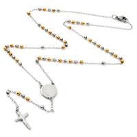 Rosary kaulakoru, 304 Stainless Steel, kanssa Sinkkiseos, Ylittää, Galvaaninen pinnoitus, Unisex, sekavärit, 3mm, Pituus 19.69 tuuma, Myymät PC