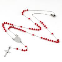 Rosary karoliai, Krištolas, su 304 Nerūdijantis plienas & Cinko lydinys, Kirsti, Galvaninis dengimas, unisex, Ilgis 19.69 Inch, Pardavė PC