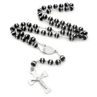 Rosary kaulakoru, 304 Stainless Steel, kanssa Kristalli & Sinkkiseos, Ylittää, Galvaaninen pinnoitus, Unisex, musta, 8mm, Pituus 28.74 tuuma, Myymät PC