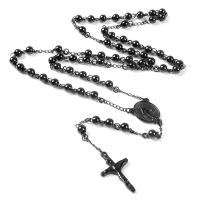 Rosary kaulakoru, 304 Stainless Steel, kanssa Sinkkiseos, Ylittää, Galvaaninen pinnoitus, Unisex, musta, 6mm, Pituus 19.69 tuuma, Myymät PC