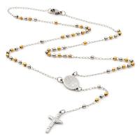 Rosary Necklace 304 Stainless Steel with Zinc Alloy Cross Galvanic plating Unisex mixed colors 3mm Length 19.69 Inch Sold By PC